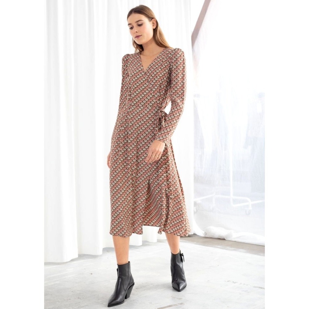 & Other Stories Womens Paris Atelier Fan Print Wrap Dress Size 2 Feminine Soft